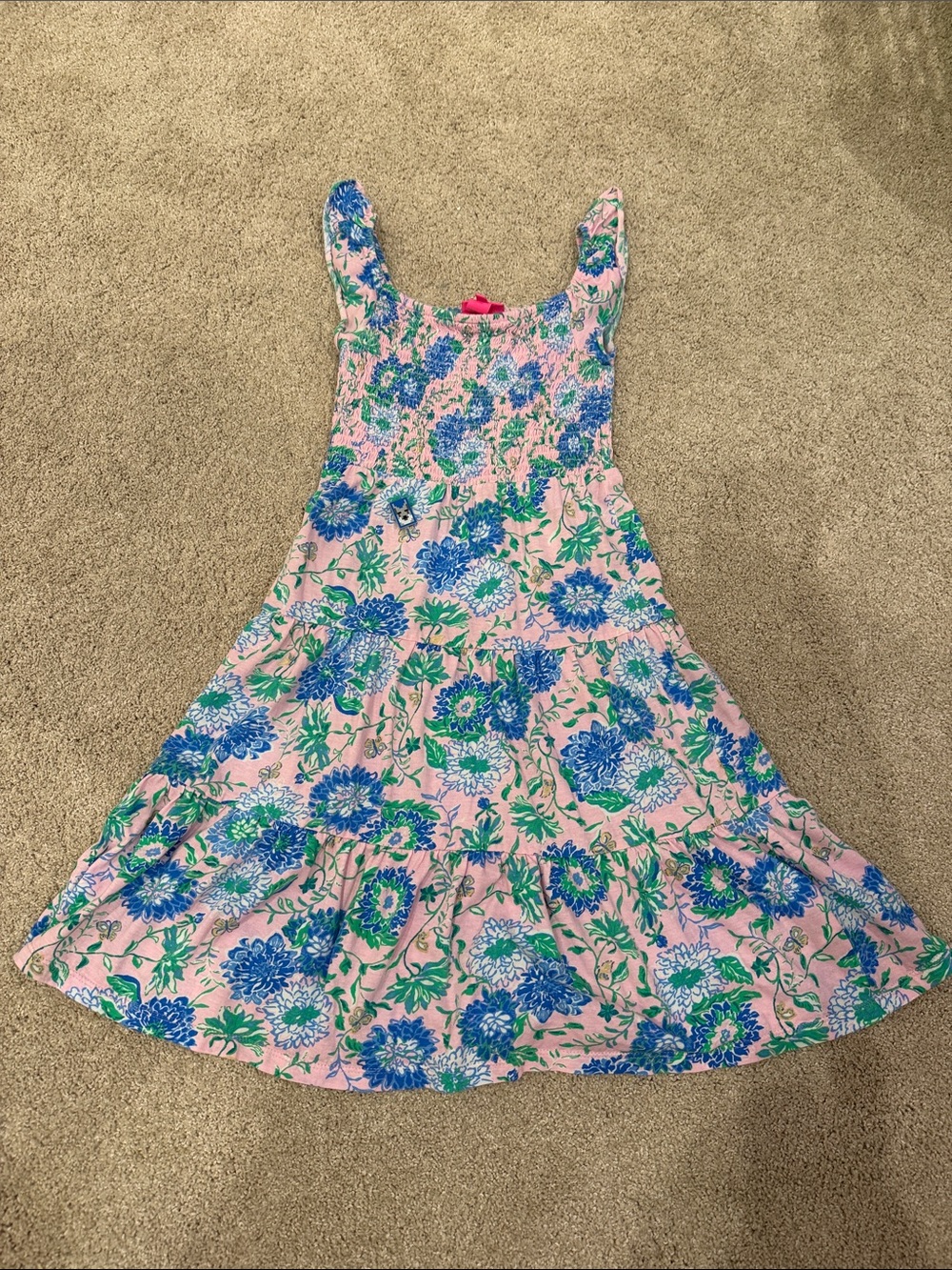 Lilly Pulitzer Pink Floral Smocked Sundress with Blue & Green Blooms